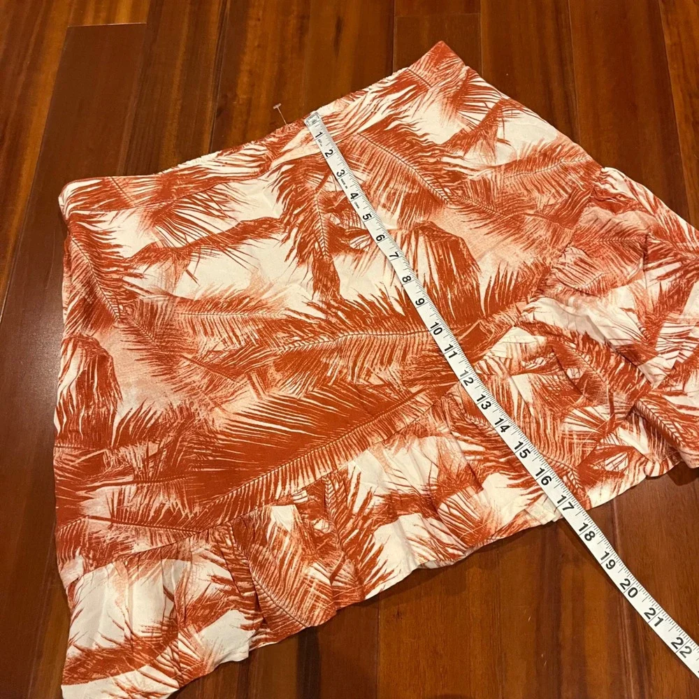 ROXY Mini Skirt Ruffle Cover Up‎ Palm Leaf Tropical Print Ruffle Pull On New XL